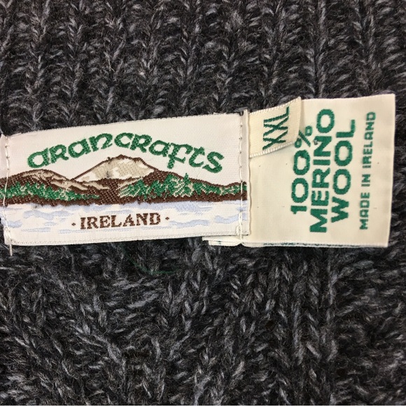 Aran Crafts Ireland Mens Zip Cardigan 100% Merino Wool In Charcoal Marl Size XXL - Picture 10 of 12